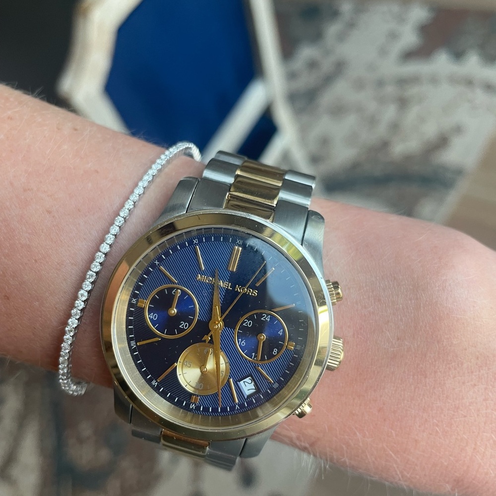 MICHAEL KORS GOLD/SILVER NAVY FACED WATCH